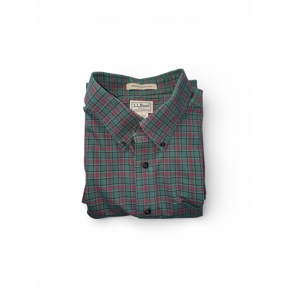 L.L. Bean Green/Red Plaid Button Up Long Sleeves Shirt Mens XL Regular